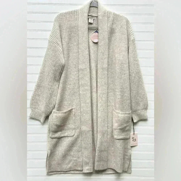 Sincerely Jules NWT Oatmeal Lightweight Long Sleeve Open Long Cardigan Sweater L - Picture 9 of 10